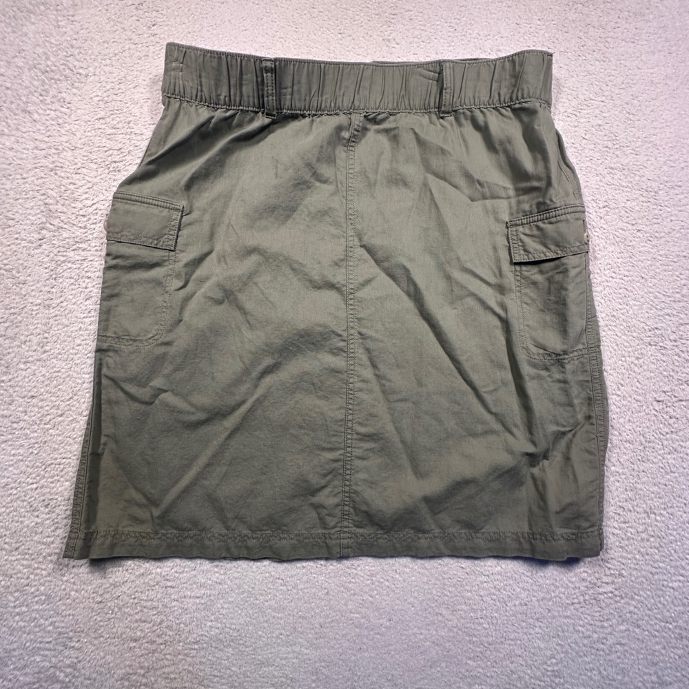 Vintage Y2K Liz Claiborne Cargo Skirt Womens 14 Green Linen Blend Elastic Waist